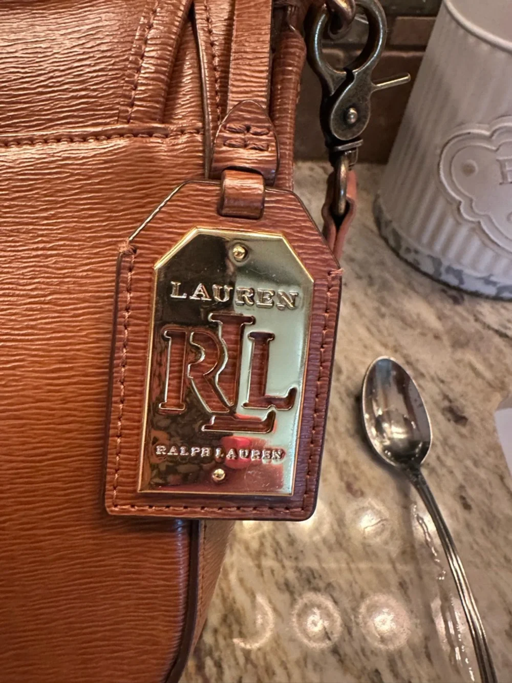 Ralph Lauren Tan Leather Crossbody with Embroidered Strap - Picture 3 of 7